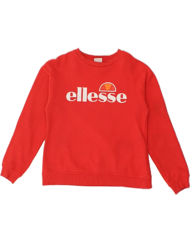 ELLESSE Womens Graphic Sweatshirt Jumper UK 6 XS Red Cotton Cotton Hoodie Fleece Lining Warmth