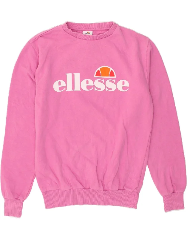 ELLESSE Womens Oversized Graphic Sweatshirt Jumper UK 10 Small  Pink Hoodie Crop Top Short Trendy