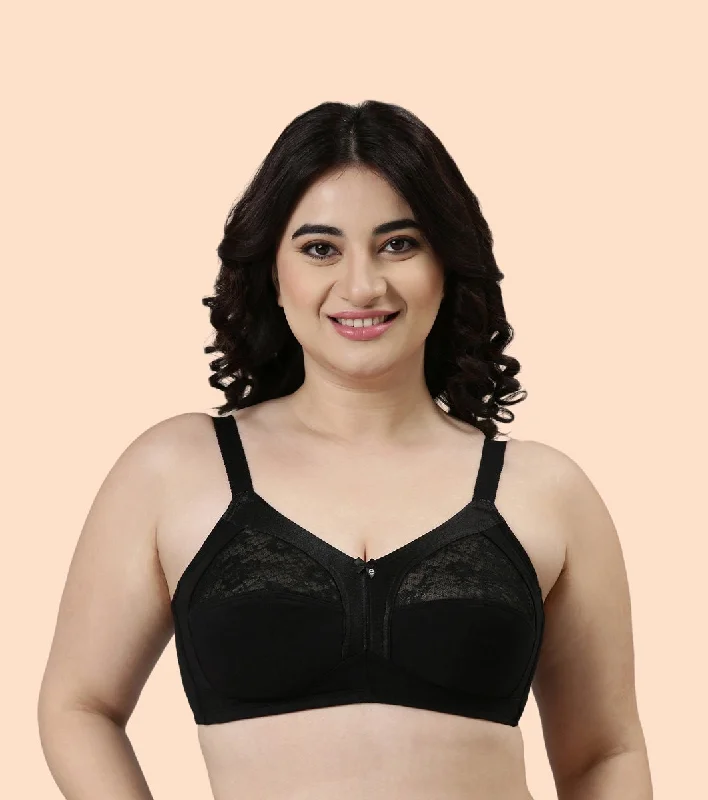 Enamor Fab-Cool A014 Super Contouring M-frame Full Support  Cotton Bra for Women- Full Coverage, Non Padded and Wirefree - Black Soft Mesh Bra