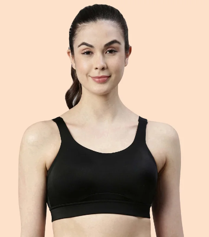 Enamor Agion SB18 Convertible Back High-Impact Sports Bra for Women- Full Coverage, Padded and Wirefree - Black Stretchy Full Coverage