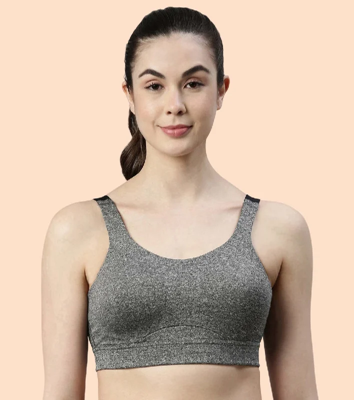 Enamor Agion SB18 Convertible Back High-Impact Sports Bra for Women- Full Coverage, Padded and Wirefree - Grey Melange Breathable Sports Bra