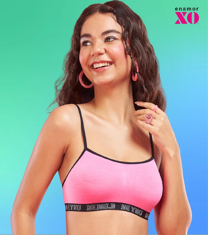 Enamor XO Candy Pink Non-Wired Non Padded Regular Bra - Baylish Lace-Trimmed Bra