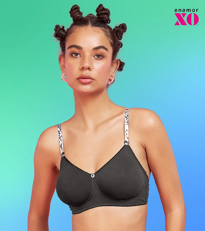 Enamor XO Graphite Non Wired Non Padded Regular Bra - Livia Lace Back Bra