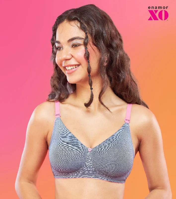 Enamor XO Pin Stripe Navy Non Wired Non Padded Regular Bra - Livia Elegant Lace Bralette