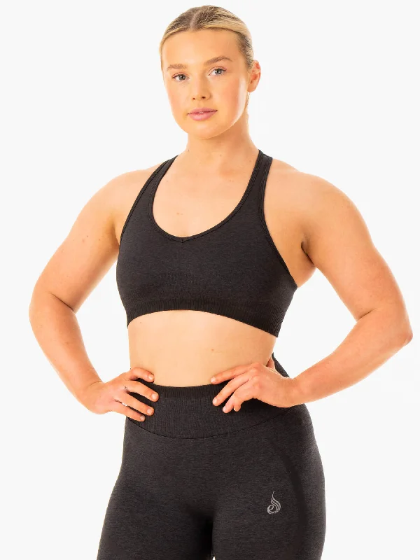 Excel Seamless Sports Bra - Black Marl Soft Mesh Bra