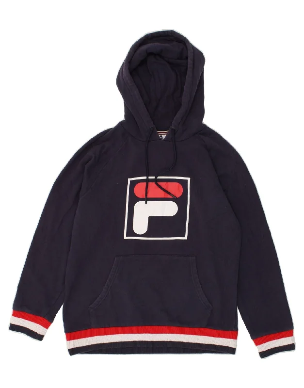 FILA Womens Graphic Hoodie Jumper IT 46/48 Medium Navy Blue Hoodie with Velcro Closure Adjustable Secure