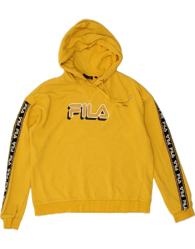 FILA Womens Oversized Graphic Hoodie Jumper UK 10 Small Yellow Hoodie with Logo Branding Identity