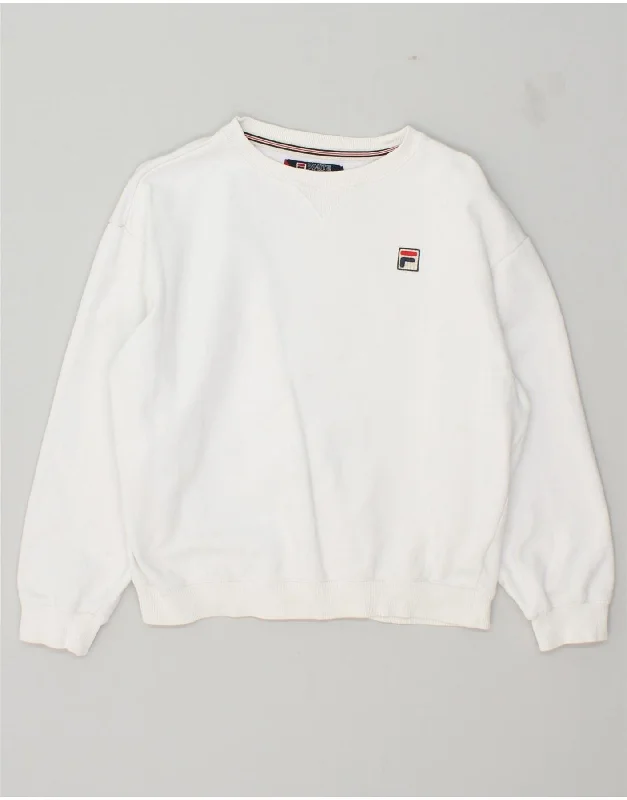 FILA Womens Sweatshirt Jumper UK 6 XS White Hoodie with Print Artistic Unique