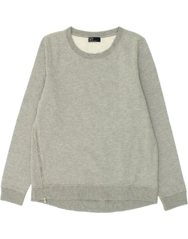 GAP Womens Sweatshirt Jumper UK 14 Medium Grey Cotton Hoodie with Longline Fit Extended Stylish