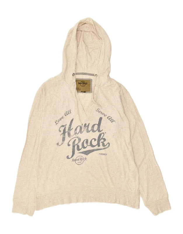 HARD ROCK CAFE Womens Toronto Graphic Hoodie Jumper UK 16 Large Beige Graphic Hoodie Design Print