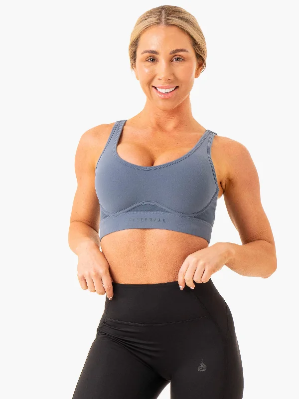 Heighten High Impact Sports Bra - Steel Blue Contour Bra Style