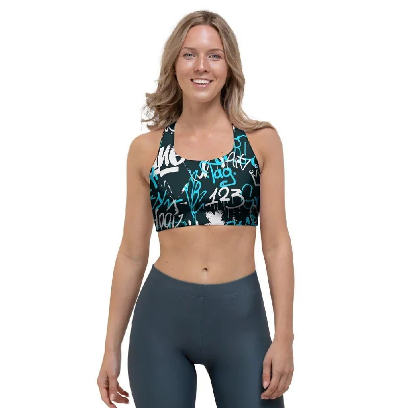 Hiphop Airbrush Print Sports Bra Sporty Compression Bra