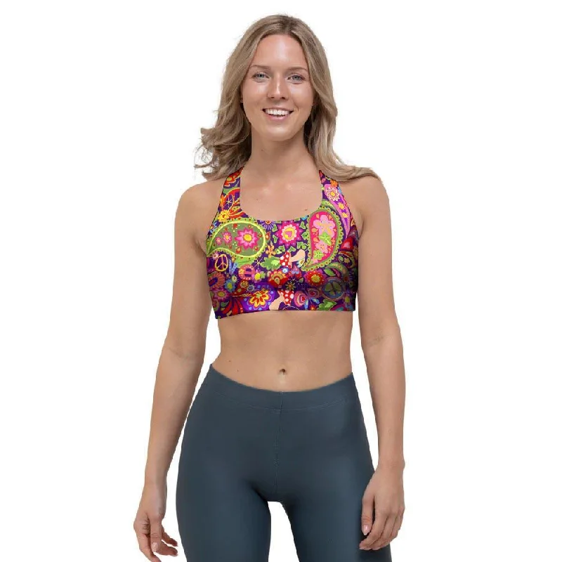 Hippie Paisley Sports Bra Soft Cup Bra