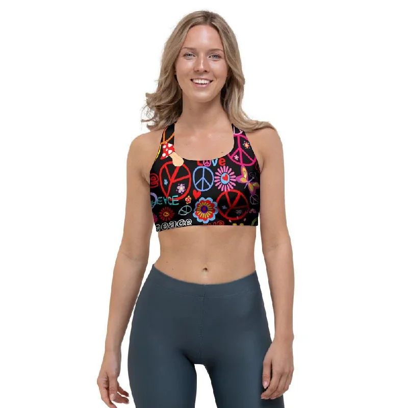 Hippie Peace Sign Sports Bra High Support Sports Bra