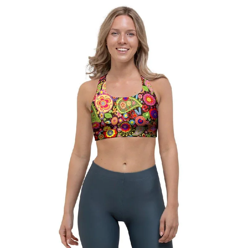 Hippie Trippy Sports Bra Fashionable Push-Up Bra