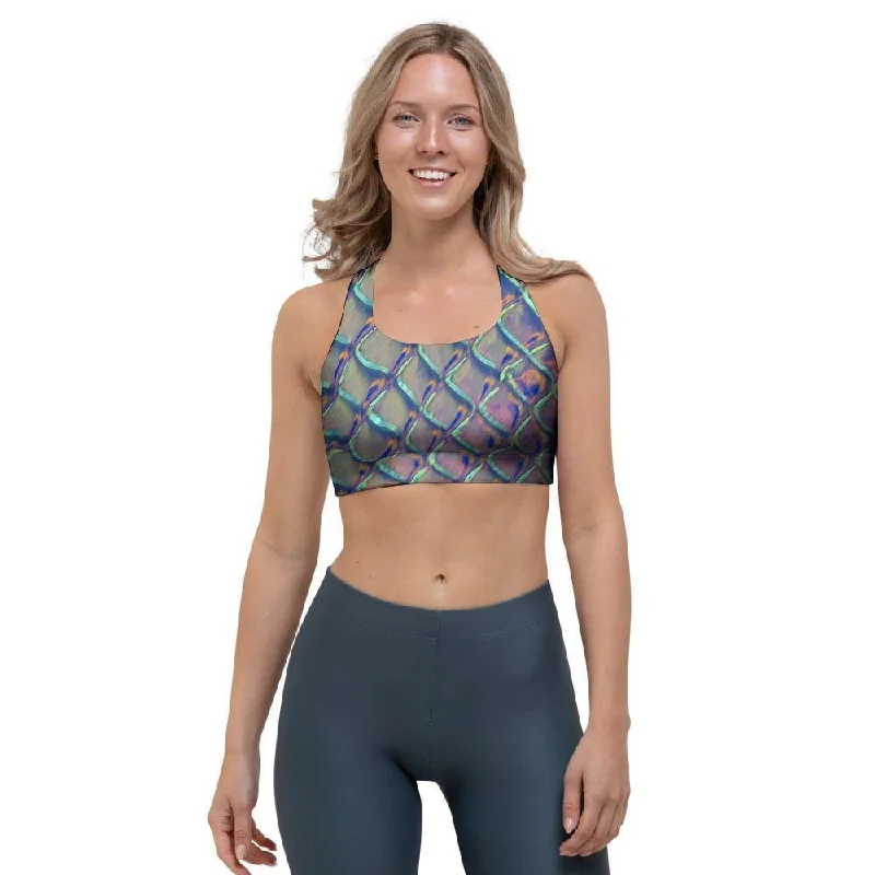 Holographic Snakeskin Print Sports Bra Smooth Stretch Bra