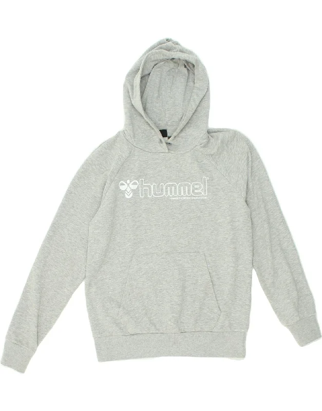 HUMMEL Womens Oversized Graphic Hoodie Jumper UK 10 Small Grey Cotton Hoodie with Camouflage Military Edgy