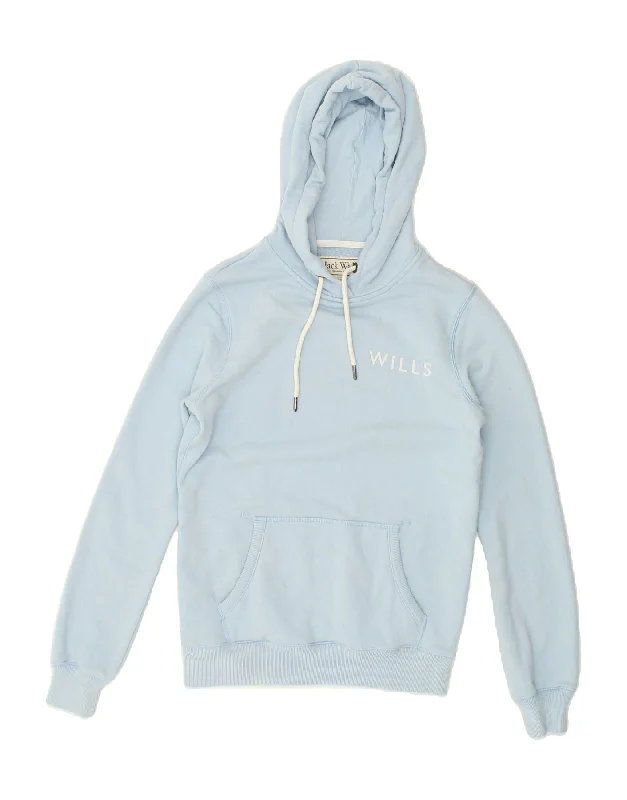 JACK WILLS Womens Classic Fit Graphic Hoodie Jumper UK 8 Small Blue Cotton Hoodie with Hem Detail Decorative Unique