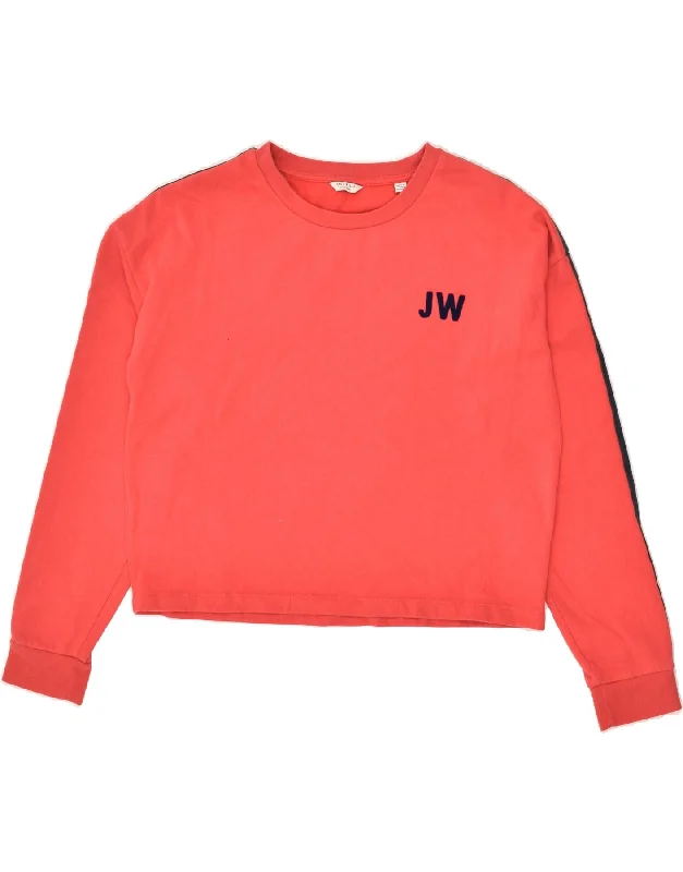 JACK WILLS Womens Crop Sweatshirt Jumper UK 12 Medium  Red Cotton Hoodie with Longline Fit Extended Stylish