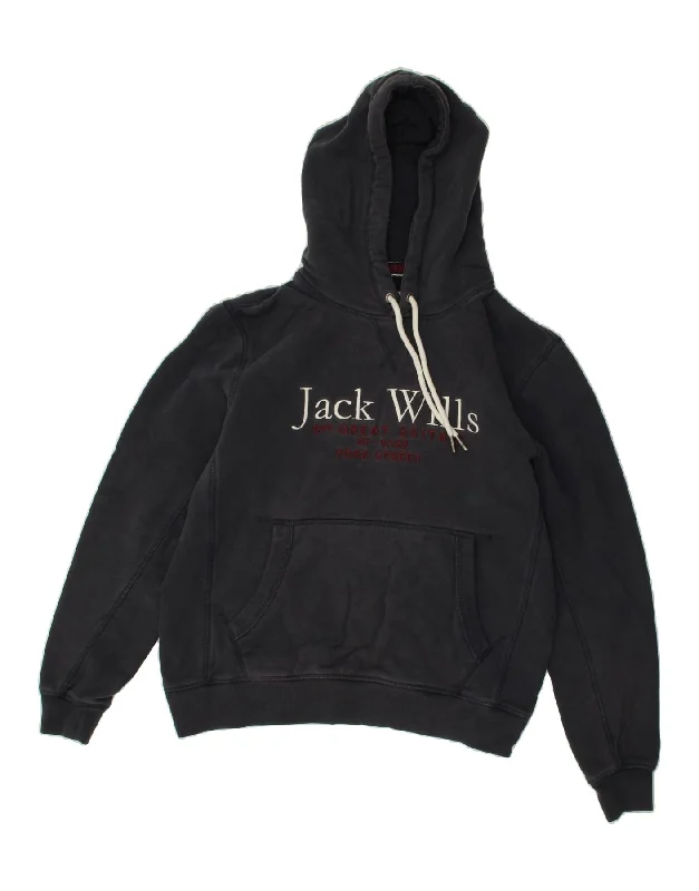 JACK WILLS Womens Graphic Hoodie Jumper UK 14 Medium Navy Blue Cotton Hoodie with Raw Hem Edgy Unfinished JACK WILLS Womens Graphic Hoodie Jumper UK 14 Medium Navy Blue Cotton Hoodie with Raw Hem Edgy Unfinished