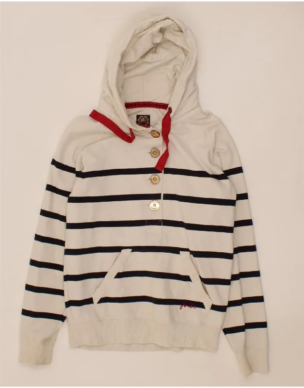 JOULES Womens Oversized Hoodie Jumper UK 4 XS White Striped Cotton Hoodie with Ribbed Hem Stretchable Secure