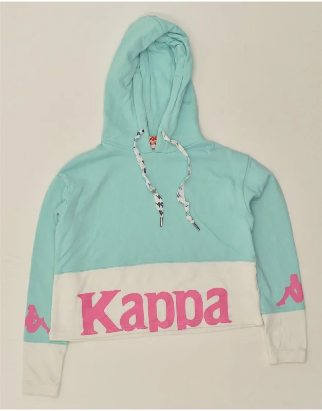 KAPPA Womens Graphic Crop Hoodie Jumper UK 14 Medium Turquoise Colourblock Hoodie with Mesh Breathable Sporty