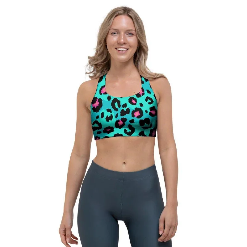 Leopard Teal Print Sports Bra Classic Wire-Free Bra