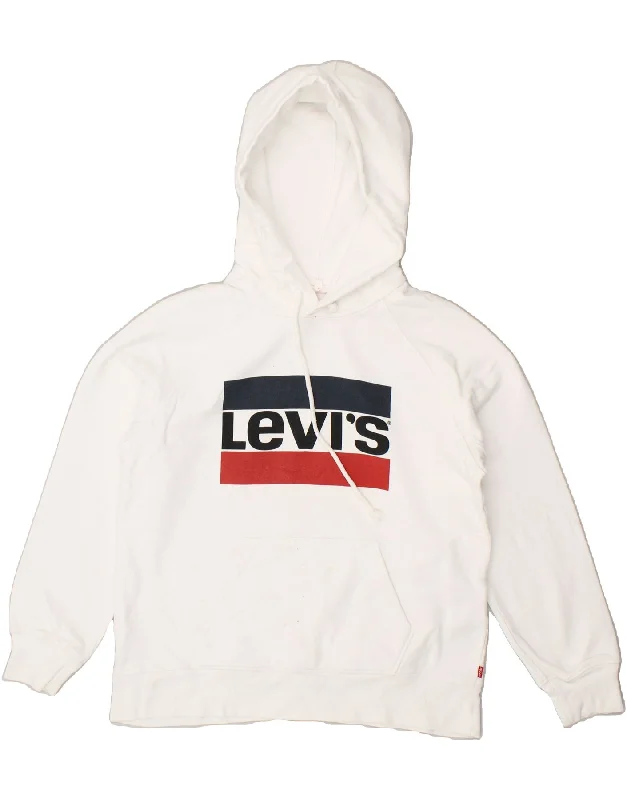 LEVI'S Womens Graphic Hoodie Jumper UK 6 XS White Cotton Hoodie with Oversized Fit Loose Comfortable