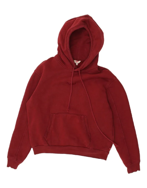 LEVI'S Womens Hoodie Jumper UK 2 2XS Burgundy Cotton Hoodie with Ribbed Cuffs Snug Fit Comfort