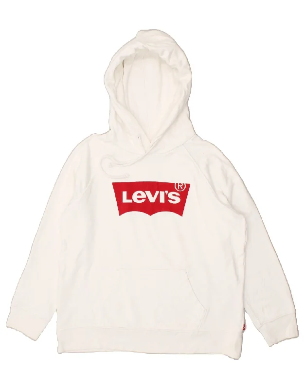 LEVI'S Womens Loose Fit Graphic Hoodie Jumper UK 10 Small White Cotton Hoodie with Full-Zip Functional Layering