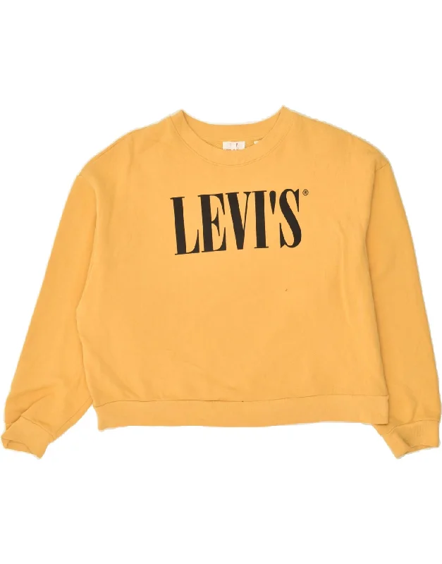 LEVI'S Womens Oversized Graphic Sweatshirt Jumper UK 14 Medium Yellow Hoodie with Batwing Sleeves Loose Dramatic