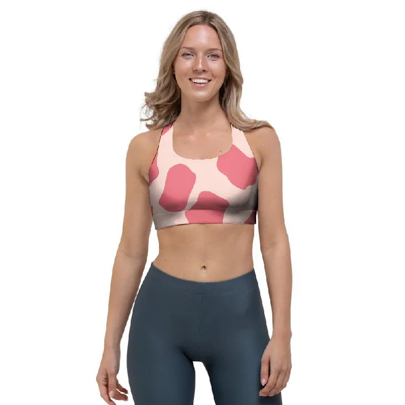 Light Pink Cow Print Sports Bra Adjustable Bra Straps