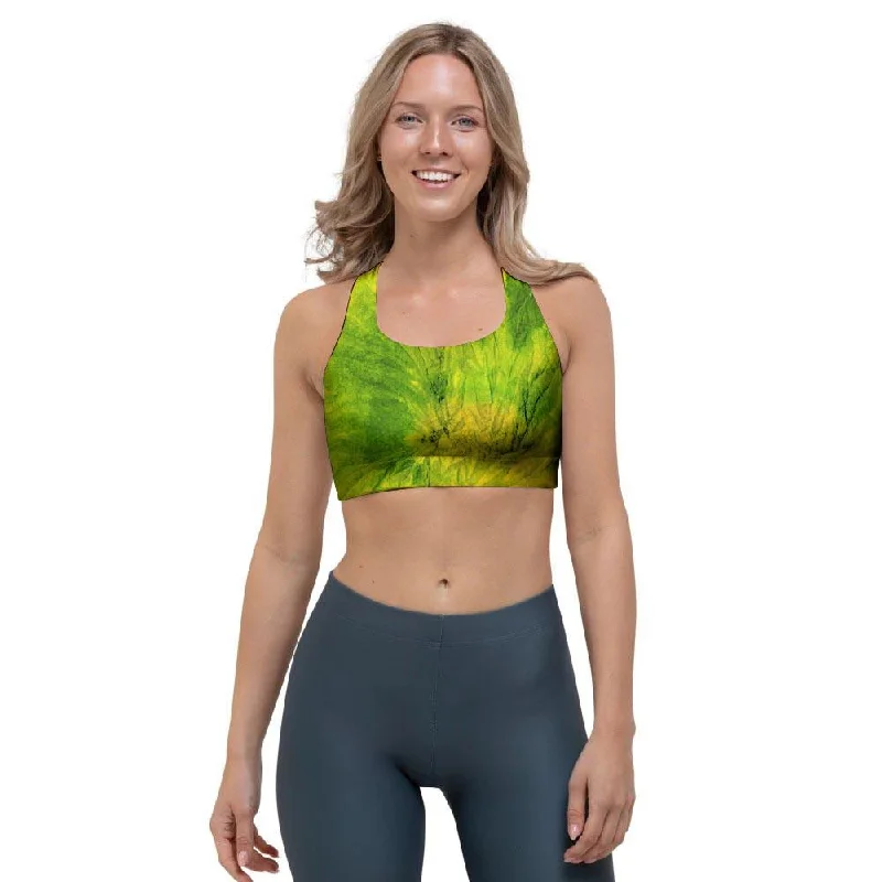 Lime Green Tie Dye Sports Bra Supportive Wireless Bra