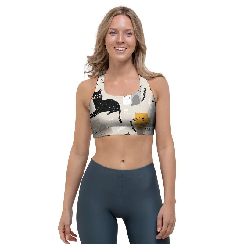 Meow Cat Print Sports Bra Supportive Sports Bra