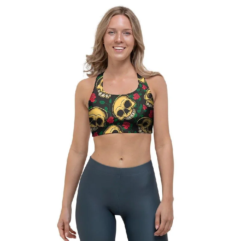 Mexican Rose Skull Sports Bra Minimalist Wireless Bra