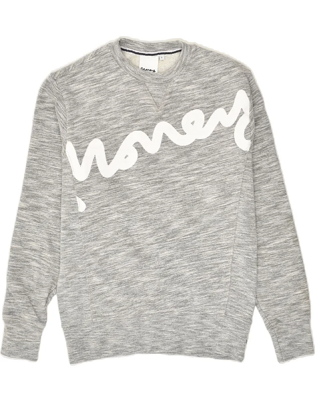 MONEY Womens Graphic Sweatshirt Jumper UK 10 Small Grey Flecked Cotton Hoodie with Toggle Buttons Decorative Unique