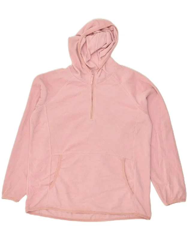 MOUNTAIN WAREHOUSE Womens Zip Neck Hooded Fleece Jumper UK 16 Large Pink Hoodie with Double Zipper Versatile Adjustable