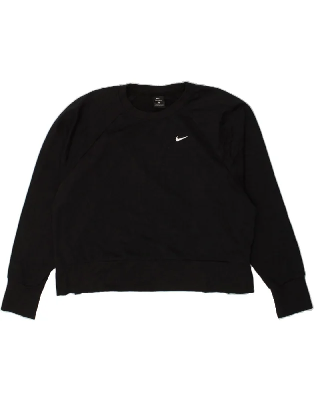 NIKE Womens Dri Fit Sweatshirt Jumper UK 18 XL Black Cotton Hoodie with Stripes Bold Sporty