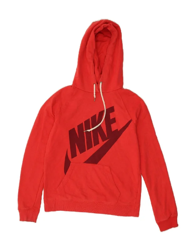 NIKE Womens Graphic Hoodie Jumper UK 10 Small Red Cotton Hoodie with Gradient Ombre Colorful