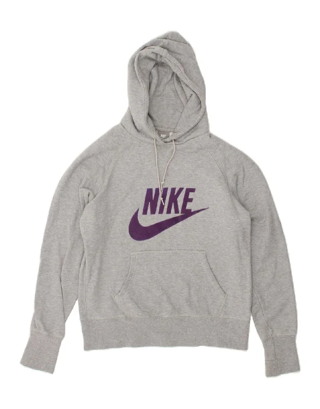 NIKE Womens Graphic Hoodie Jumper UK 18 XL Grey Hoodie with Applique Textured Unique