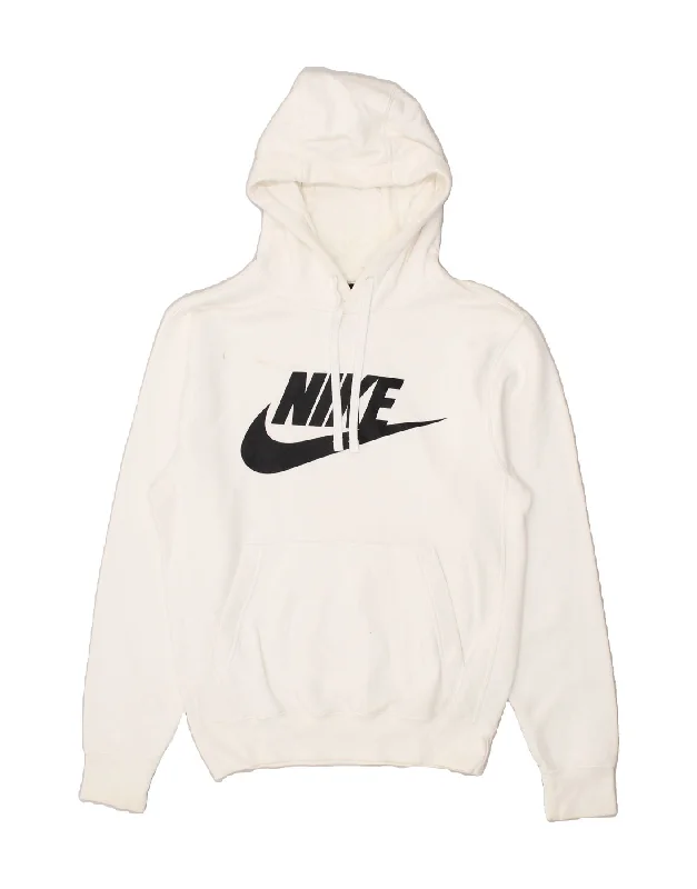 NIKE Womens Graphic Hoodie Jumper UK 6 XS White Cotton Hoodie with Drop Shoulder Relaxed Streetwear NIKE Womens Graphic Hoodie Jumper UK 6 XS White Cotton Hoodie with Drop Shoulder Relaxed Streetwear