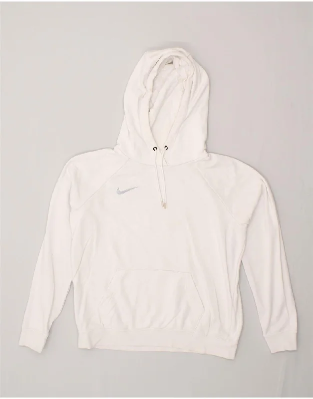 NIKE Womens Hoodie Jumper UK 14 Medium White Cotton Hoodie with Hidden Zipper Minimalist Clean