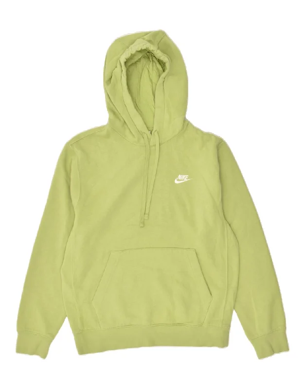 NIKE Womens Oversized Hoodie Jumper UK 10 Small Green Cotton Zip Hoodie Drawstring Kangaroo Pocket