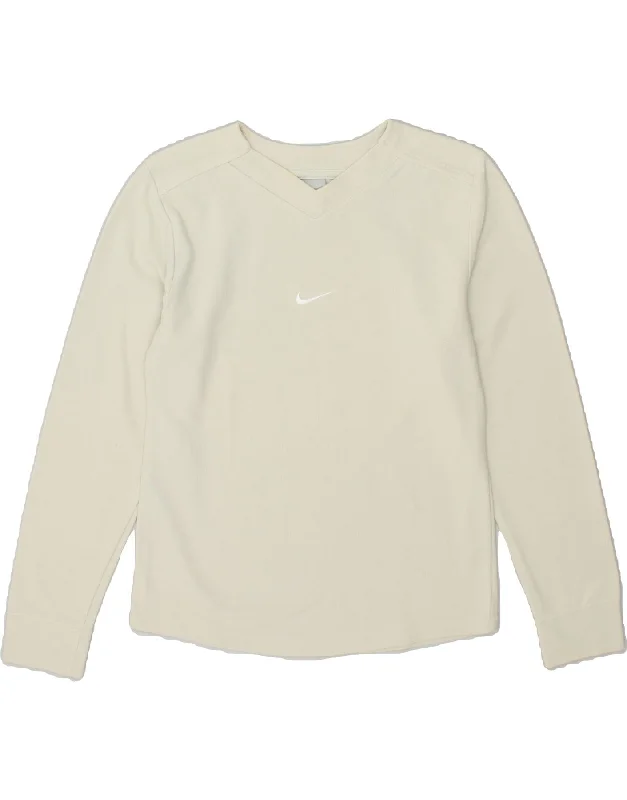 NIKE Womens Sweatshirt Jumper UK 10/12 Medium Off White Cotton Hoodie with Button Placket Classic Preppy NIKE Womens Sweatshirt Jumper UK 10/12 Medium Off White Cotton Hoodie with Button Placket Classic Preppy