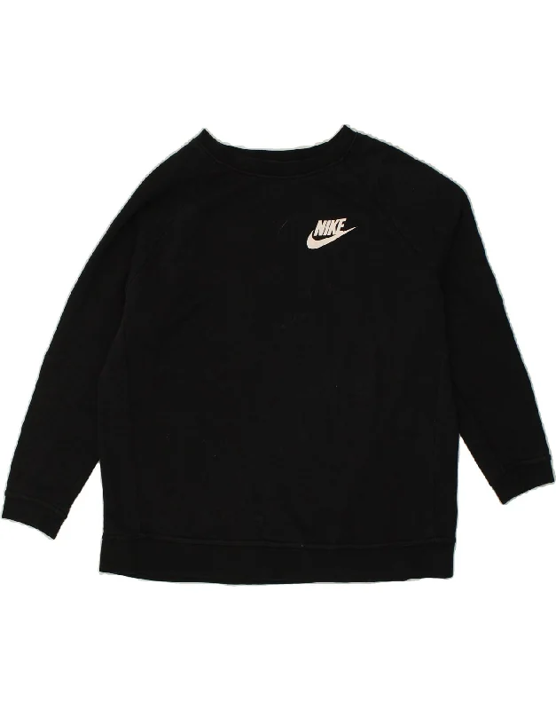 NIKE Womens Sweatshirt Jumper UK 16 Large Black Cotton Hoodie with Front Slit Layering Stylish