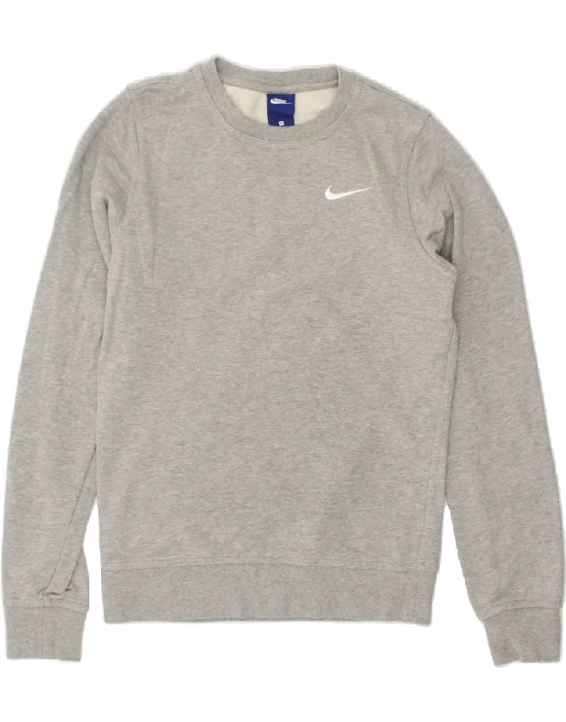 NIKE Womens Sweatshirt Jumper UK 6 XS Grey Cotton Hoodie Jacket Zipper Layering