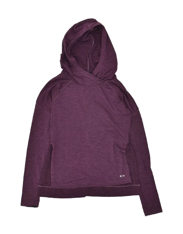 OAKLEY Womens Hoodie Jumper UK 10 Small Purple Hoodie with Button Classic Timeless