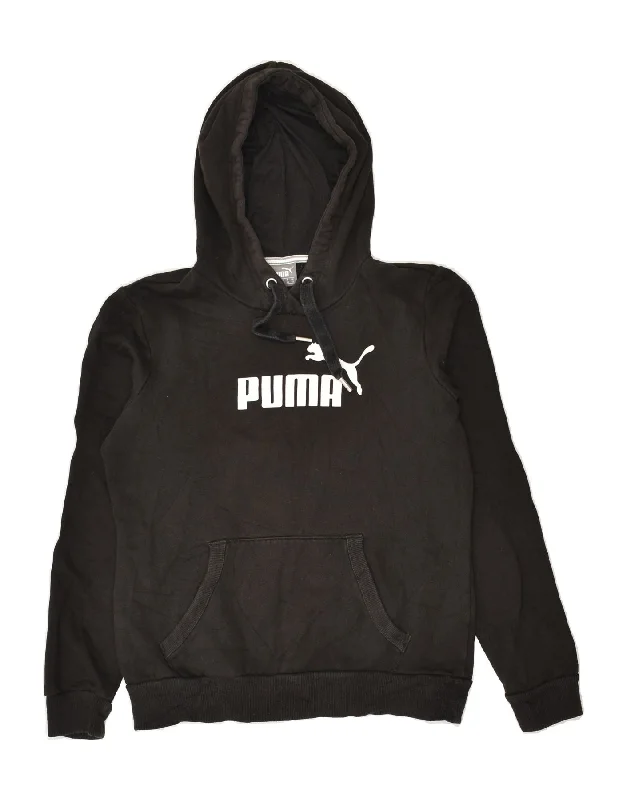 PUMA Womens Graphic Hoodie Jumper UK 10 Small  Black Hoodie with Neon Bright Vibrant