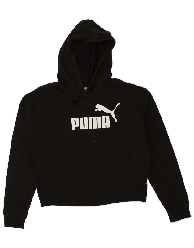 PUMA Womens Graphic Hoodie Jumper UK 10 Small Black Cotton Hoodie with Half-Zip Sporty Casual