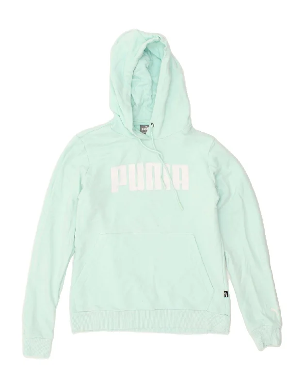 PUMA Womens Graphic Hoodie Jumper UK 10 Small Green Cotton Hooded Sweatshirt Casual Wear Street Style